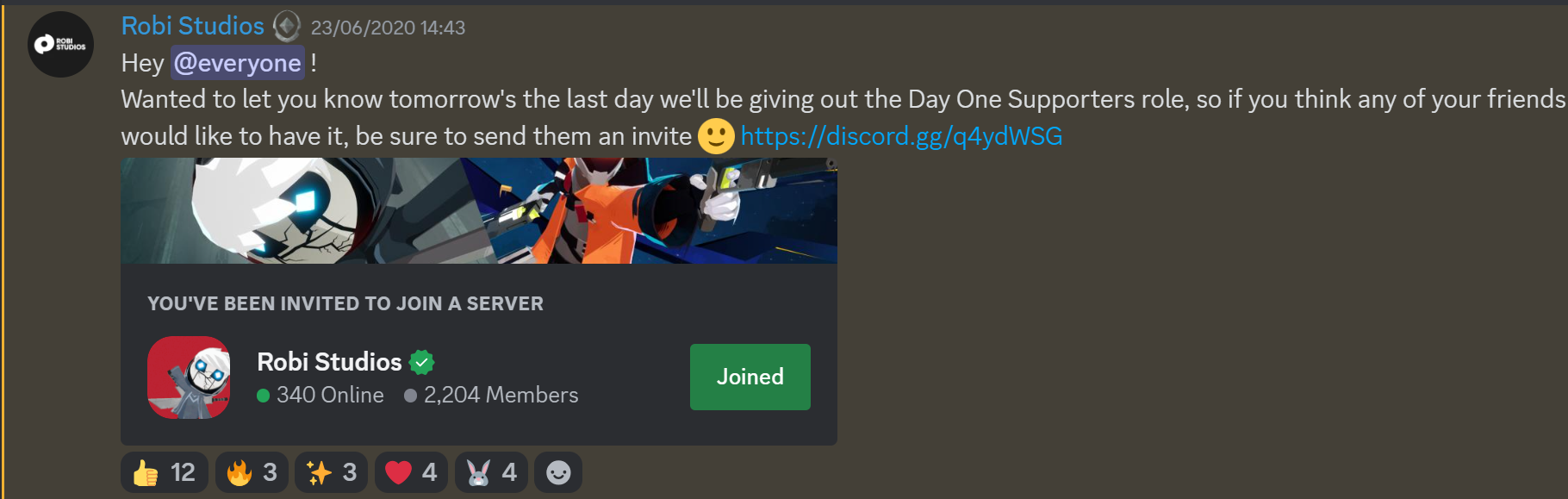 announcement on the last day to be a day one supporter